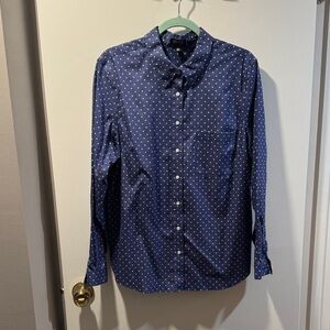 Jones New York Navy Polka Dot Button Down Shirt